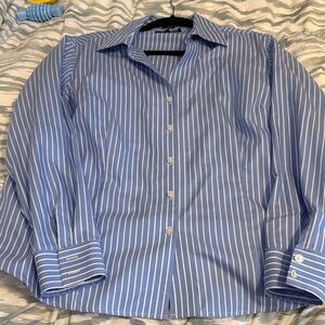 Jones New York Blue and White Striped Dress Shirt